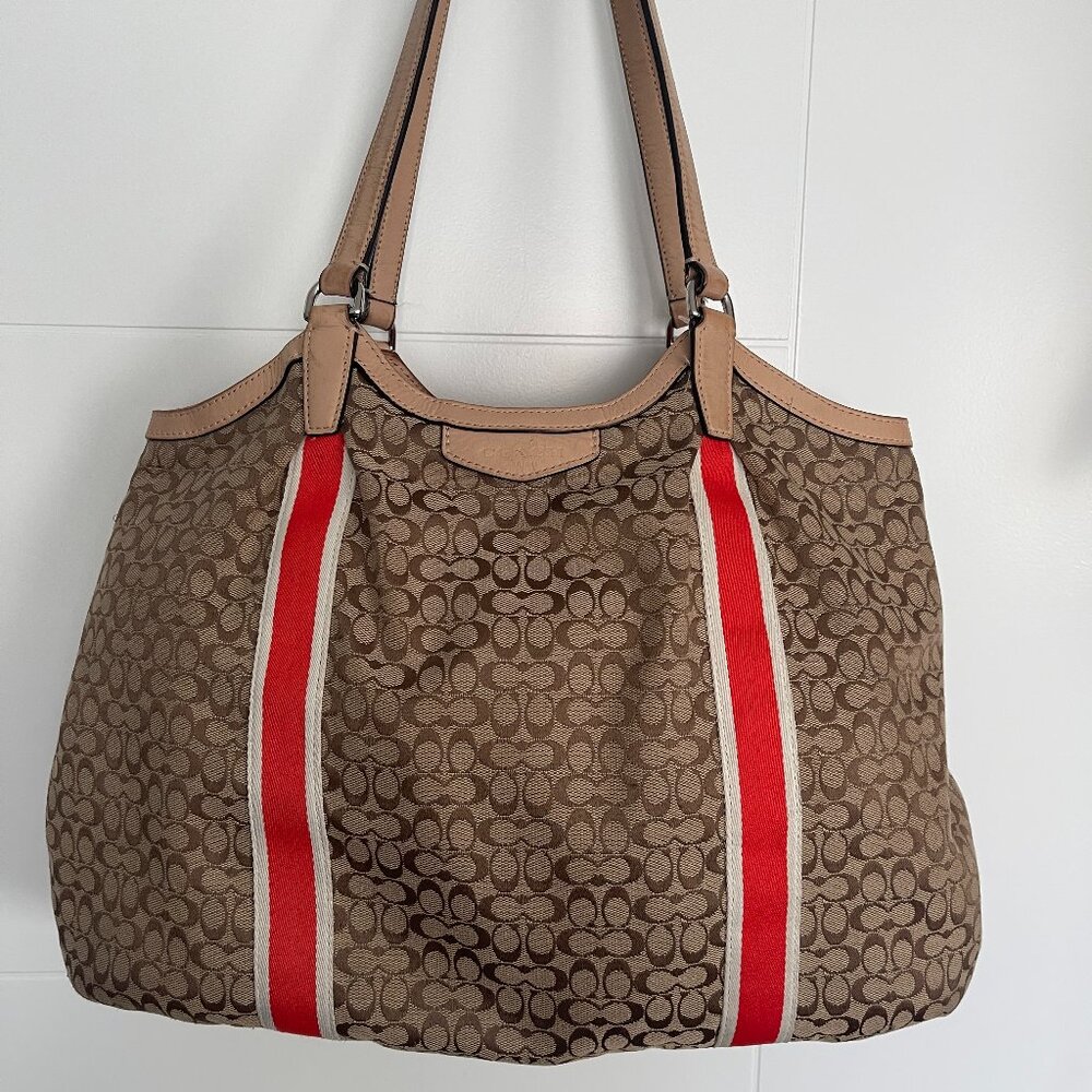 Coach Signature Orange Stripe Devin Shoulder Bag F26131